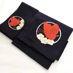 蝶々♡刺繍♡梅♡二部式作り帯♡ワンタッチ帯♡着用可能♡早い者勝ち♡ネイビーベースのサムネイル