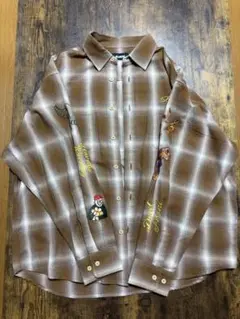 XLARGE チェック柄 刺繍 長袖シャツ　ブラウン