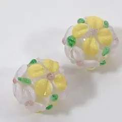 h161/ガラスビーズ◇きれいで立体感のあるとんぼ玉 お花模様 2個
