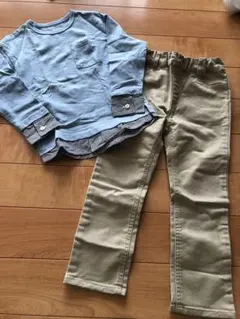 2点セット グローバルワーク キッズ パンツ ベージュ レイヤード ロンT