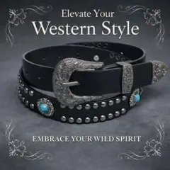 《残1》スタッズベルト ターコイズ ウエスタン Y2K 細身 ユニセックス