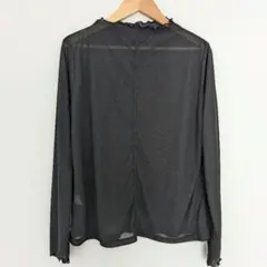 GU ブラック シアーメローインナーT 長袖 シースルートップス S フリル　黒