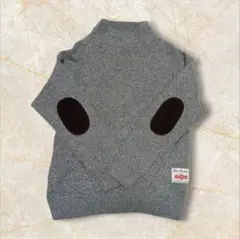 【ネオス】ニット　エルボーパッチワーク　ゆったり　グレー　モックネック　長袖　L