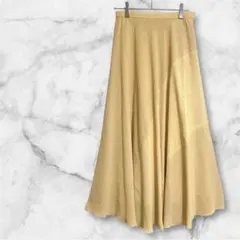 ✨美品✨チェック柄ロングフレアスカート 透け感 裏地付き ウエストゴム イエロー