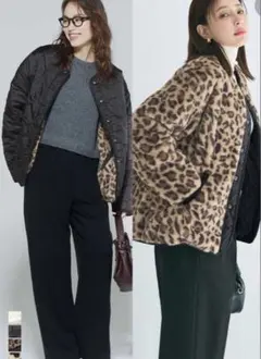 【Lサイズ】cocaウォッシャブルリバーシブルキルティングブルゾンAレオパード