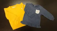 裏起毛トップス 2枚セット 90cm ブルー&イエロー 幼児 冬用