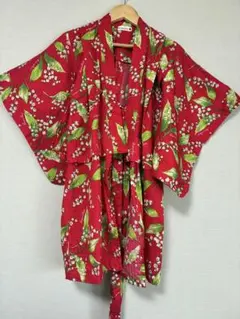 branshes 花柄 赤色 着物 S