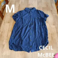 M　紺　半袖　チュニック　ブラウス　CECIL McBEE　セシルマクビー