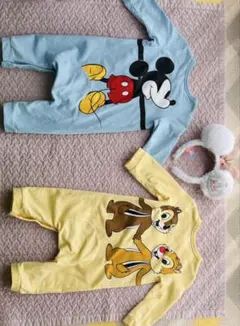 ミッキーマウス・チップとデールロンパースセット 80cm
