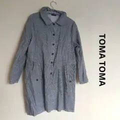 小さなチェック 綿 ロングシャツ ロールアップ ポケット付き TOMATOMA