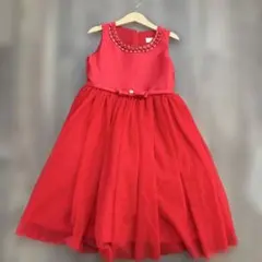 美品　レッドフレアドレス ビーズ付き130センチ