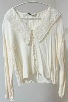 ZARA レース襟　ブラウス　アイボリー　L