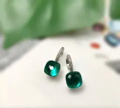 フープピアス　リングピアス　k18 コーティング　ダークグリーン×シルバー　韓国