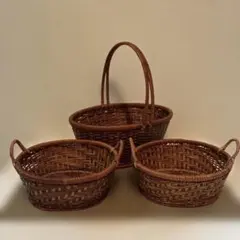 天然素材 手編みバスケット 3個セット