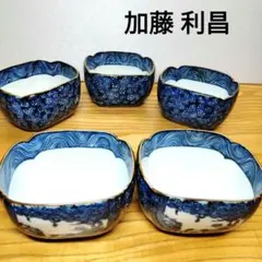 清水焼　京焼　加藤利昌作　銀杏形　皿　五客　共箱　M　4064 清水焼 京焼 加藤利昌作 銀杏形 皿 五客 共箱 M 4064