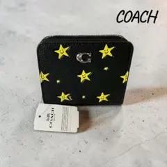 『新品』COACH 折り財布 星柄 スター ブラック レザー コンパクトミニ財布