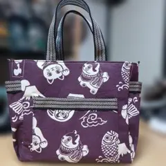縁起物柄ポケットいっぱいトートバッグハンドメイド