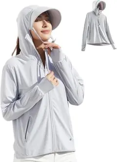 フード付 ライトグレー ラッシュガード レディース 指ぬき ツバ付き XL