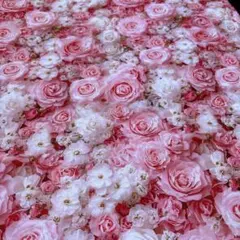 1㍍長ピンク＆ホワイトバラのプリント生地ハギレ布