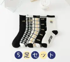 レディース靴下　クルーソックス　スニーカーソックス　千鳥柄　チェック柄　5足