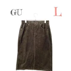 〖ジーユー〗GU コーデュロイ タイトスカート カーキ L ストレッチ スリット
