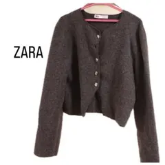 ZARA ザラ ウール クロップド丈 ニットカーディガン グレー Mサイズ
