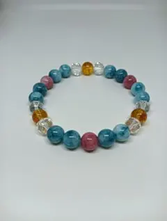 168天然石ラリマー　インカローズAAA　シトリン　水晶　パワーストーンブレス