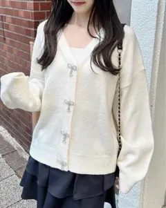 INGNI もちもちリボンボタンニットカーディガン