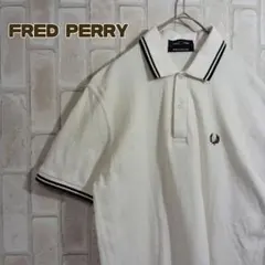 FRED PERRY フレッドペリー 半袖ポロニット 綿 刺繍 紺 ライン L 