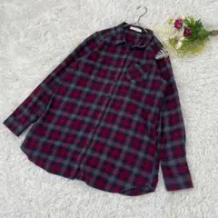 〝ショコラフィネローブ〟長袖シャツ　丈長め　チェック　Fサイズ　起毛