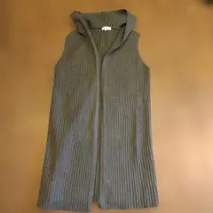 PLST フード付きニットベスト M グレー