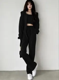 【GRL】 ジップパーカー×ワイドパンツ裏起毛セットアップ