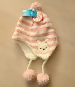 うさぎ刺繍ストライプニット帽 48〜50 cm