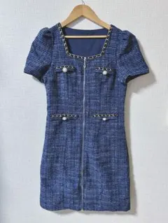 Dazzy 全ジップツイード半袖タイトミニドレス キャバドレス