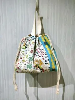 ハンドメイド　巾着トートバッグ　猫柄　北欧柄