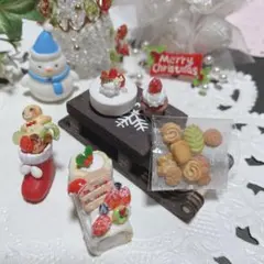 ミニチュア クリスマス スイーツ ケーキ　クッキー　ブーツ　木製ソリ