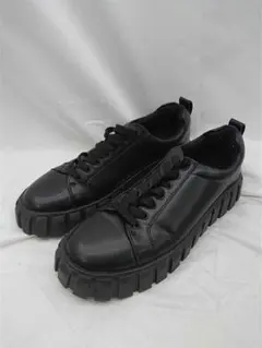 ■カジュアルレースアップ厚底スニーカー ブラック系 メンズ Lサイズ