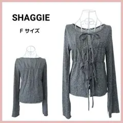 美品　SHAGGIE　リボン カーディガン　長袖　ブラック × ホワイト　Fのサムネイル