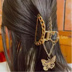 No.161A バタフライチェーンヘアクリップ ゴールド 韓国 蝶々 量産型