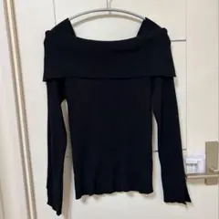 VIS オフショルダーモチモチリブニット ブラック