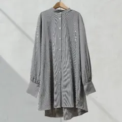 チャオパニックティピー ストライプ バンドカラー 長袖シャツ 幅ゆったり長め丈