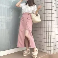 ナイスクラップ★サイドボタンスリットスカート ピンクPK