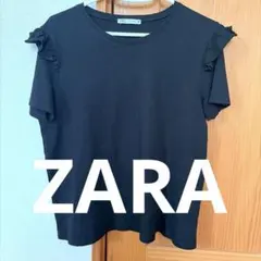 ZARA ブラック フリル付き半袖Tシャツ