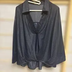 axes femme 長袖 レース襟 シャツ ネイビーのサムネイル