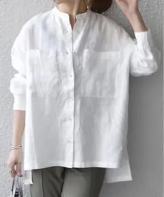 【美品】SHIPS any バンドカラーシャツ　リネン100%ビッグシルエット