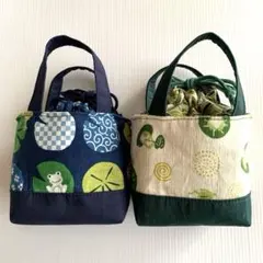 【ハンドメイド】ミニミニ巾着風バッグ　カエル柄　2個セット