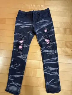 希少✨5351プルーオム フレアデニム ラメプリント ストーンウォッシュ 