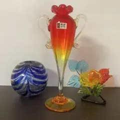 【琉球ガラス】花瓶・一輪挿し・置物 ３点setハンドメイド 沖縄 ガラス工芸