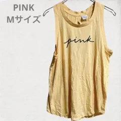 PINK タンクトップ M イエロー ロゴ入り