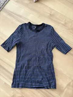 ユニクロ　ストライプ柄 半袖Tシャツ ネイビー/ブラック